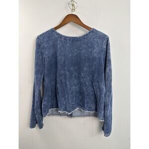 Bella Dahl Sz Medium FRAY HEM BUTTON BACK LONG SLEEVE CORDUROY TOP INDIGO ICE
